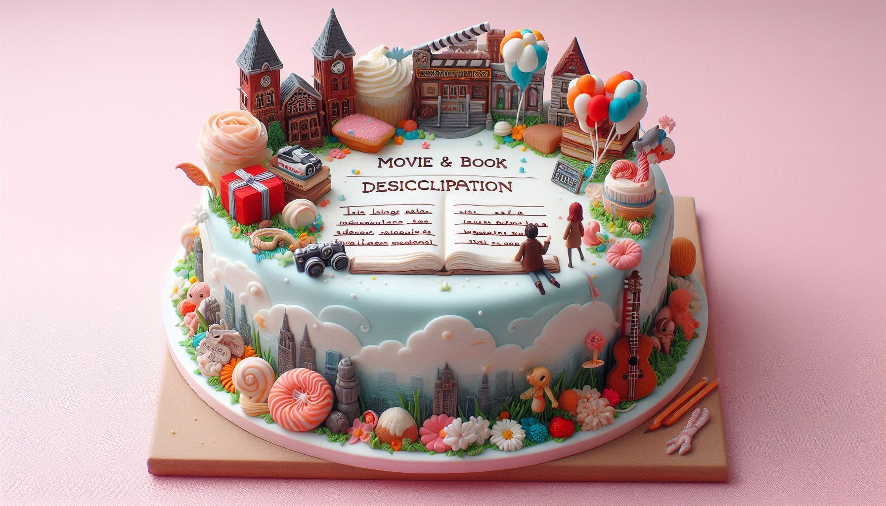 Movie & Book Description Cake